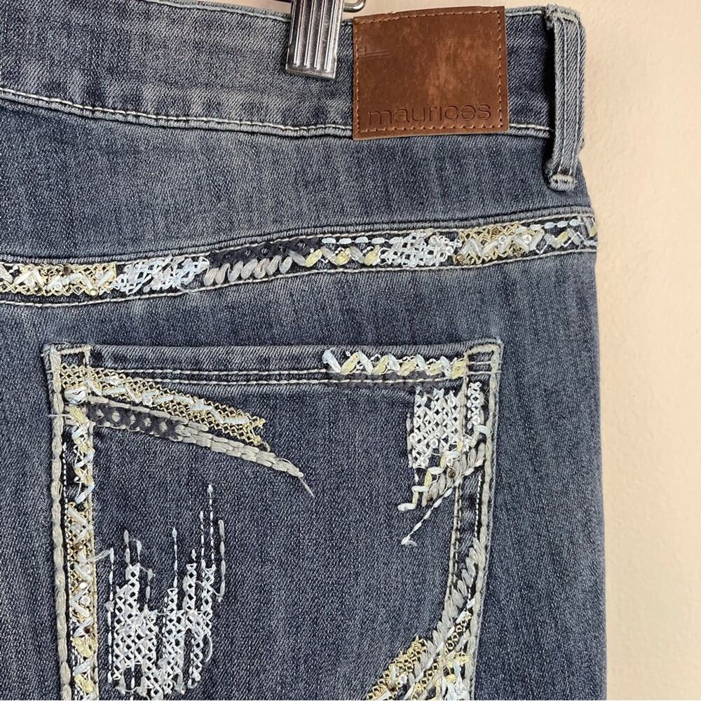 Maurices Mid Rise Boot cut denim flex Bling Embroidered Stretch jeans 14W 14 new - Picture 6 of 10